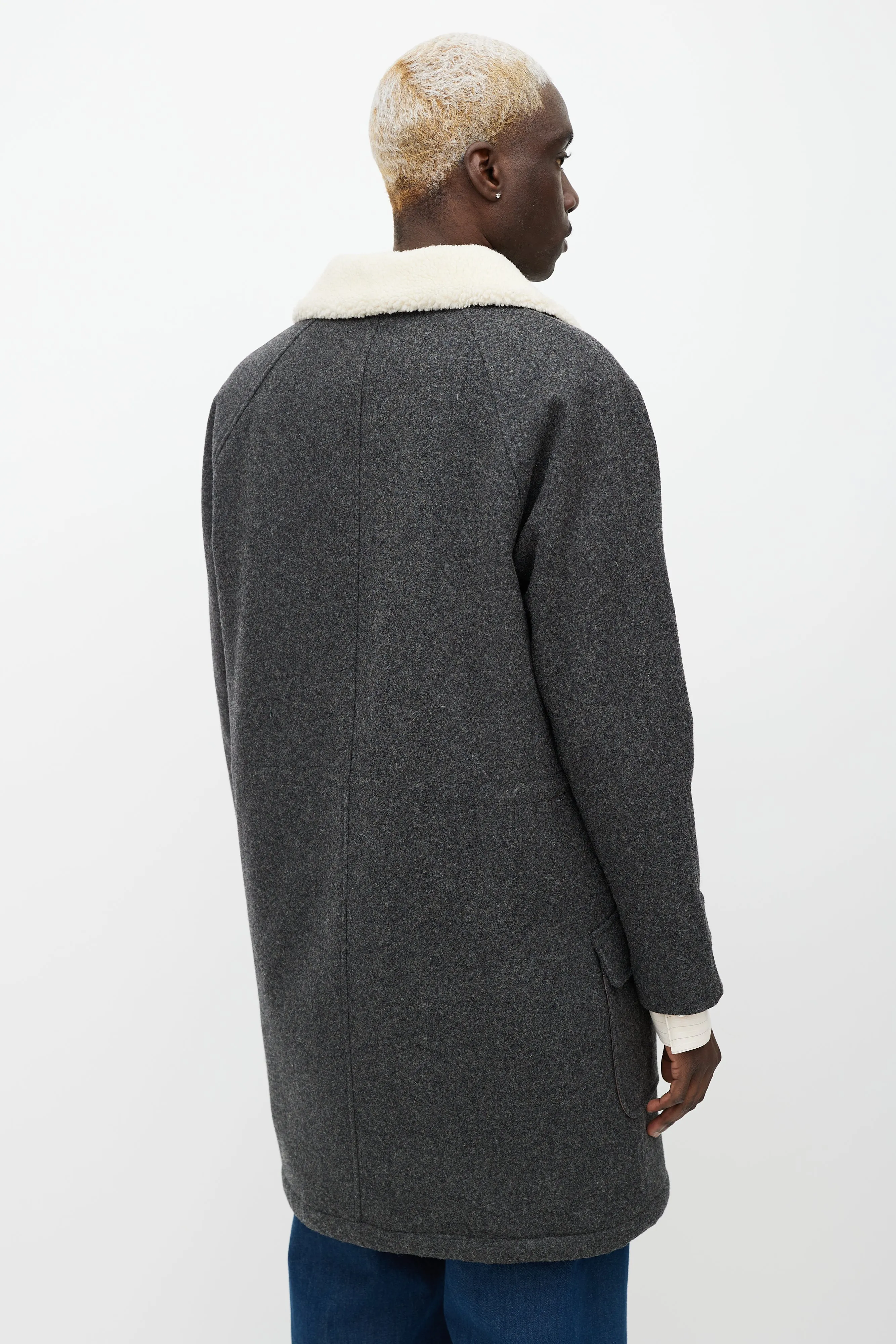 Grey & Cream Wool Sherpa Coat