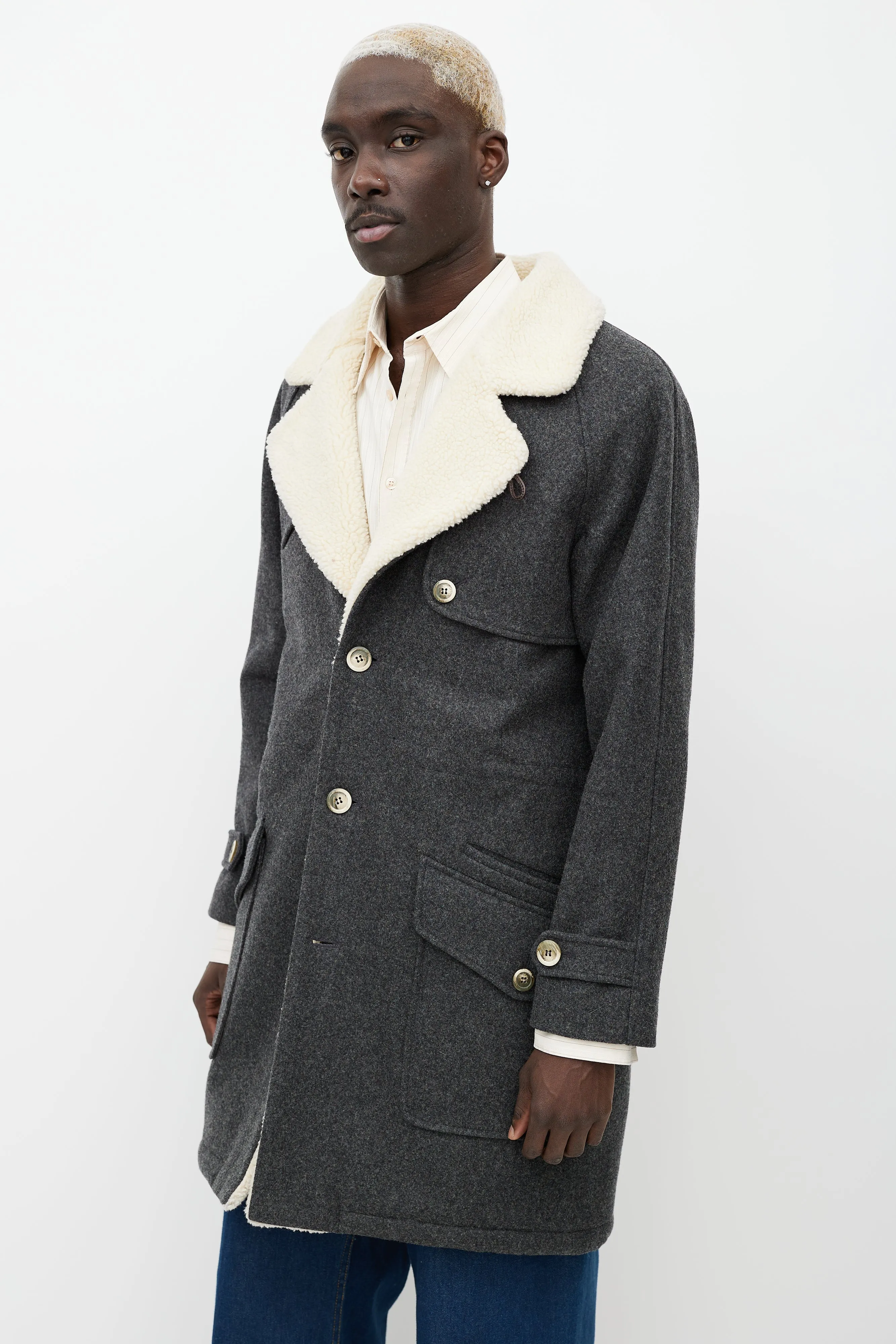 Grey & Cream Wool Sherpa Coat