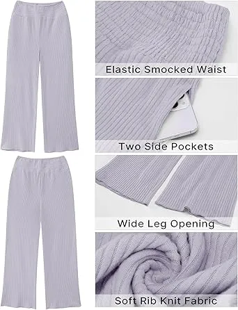 Grey  Women's Ankle-Length High-Waist Pants Relaxed Fit Wide-Leg Pull-On Side Pocket