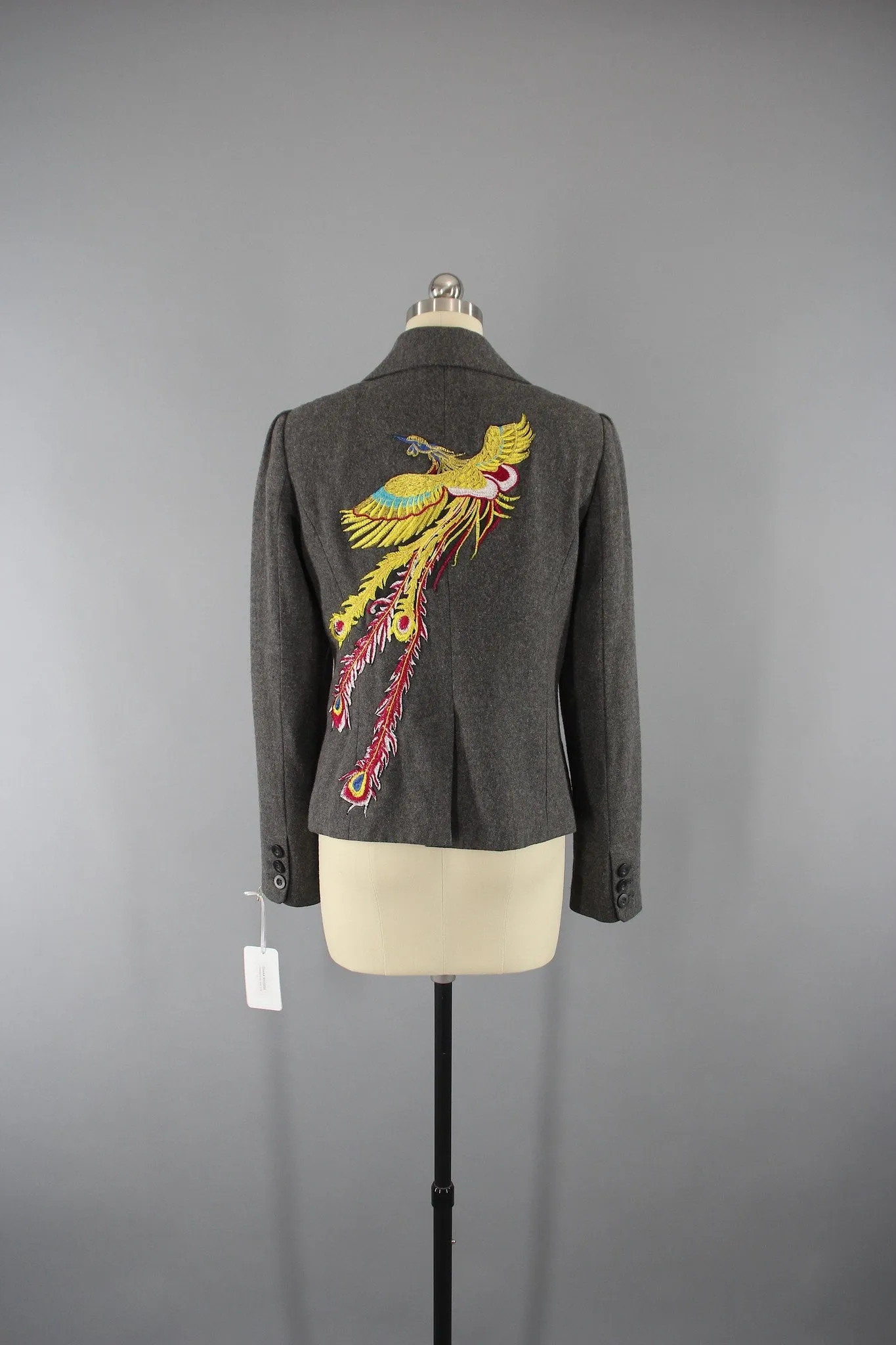 Grey Wool Women's Jacket with PHOENIX Embroidery