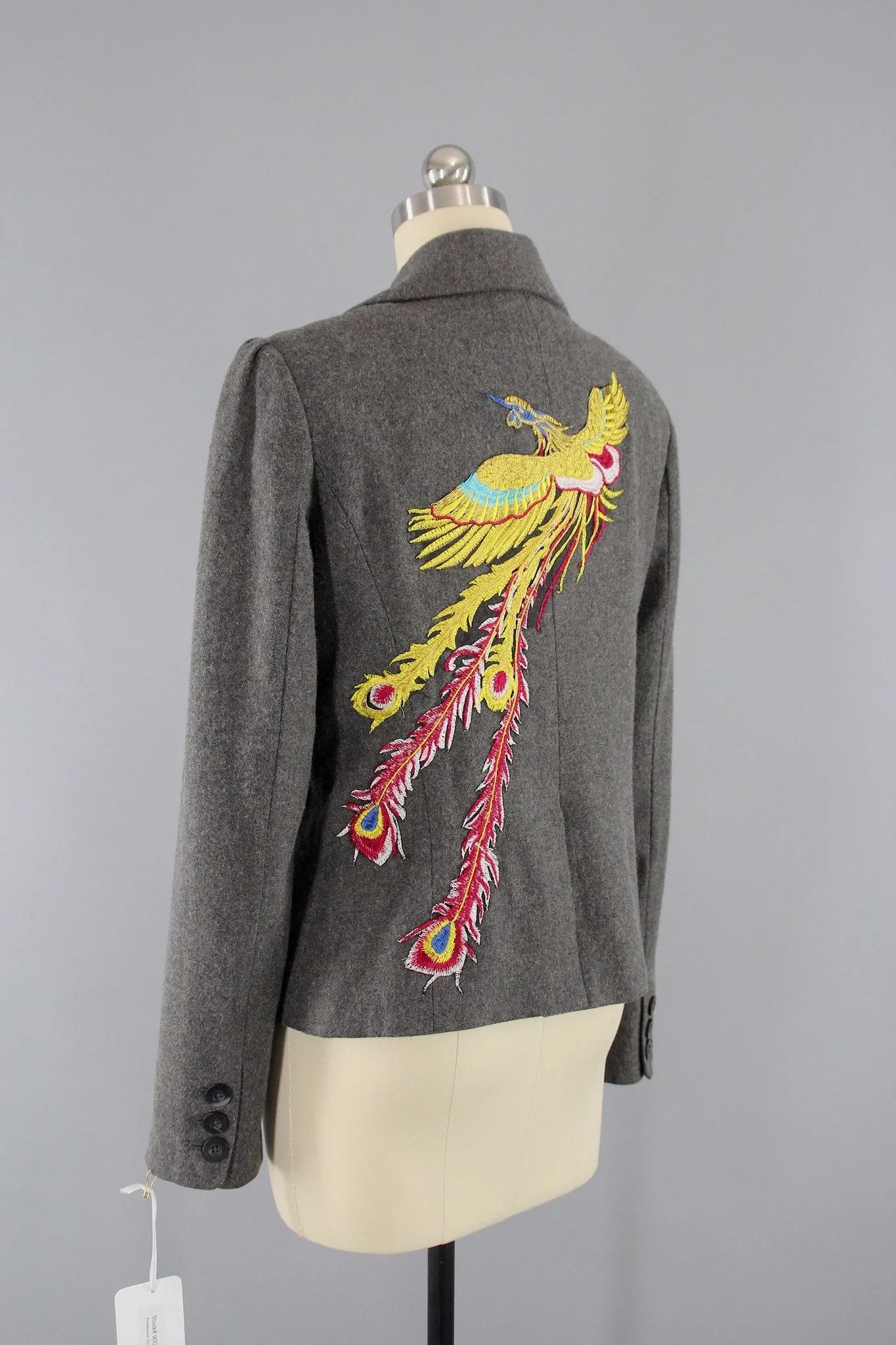 Grey Wool Women's Jacket with PHOENIX Embroidery