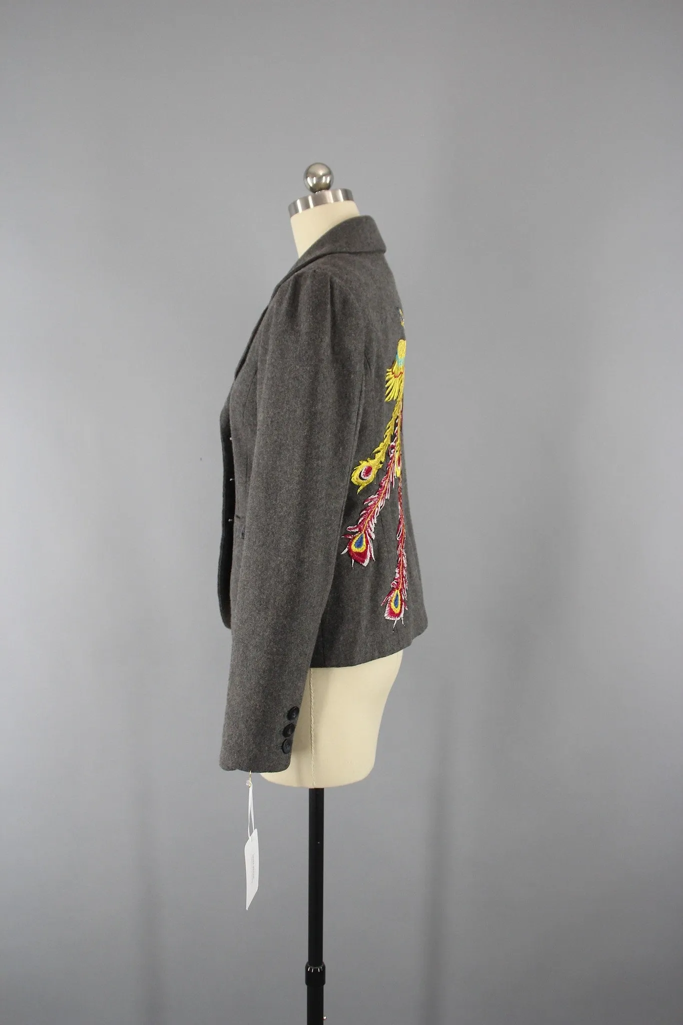 Grey Wool Women's Jacket with PHOENIX Embroidery