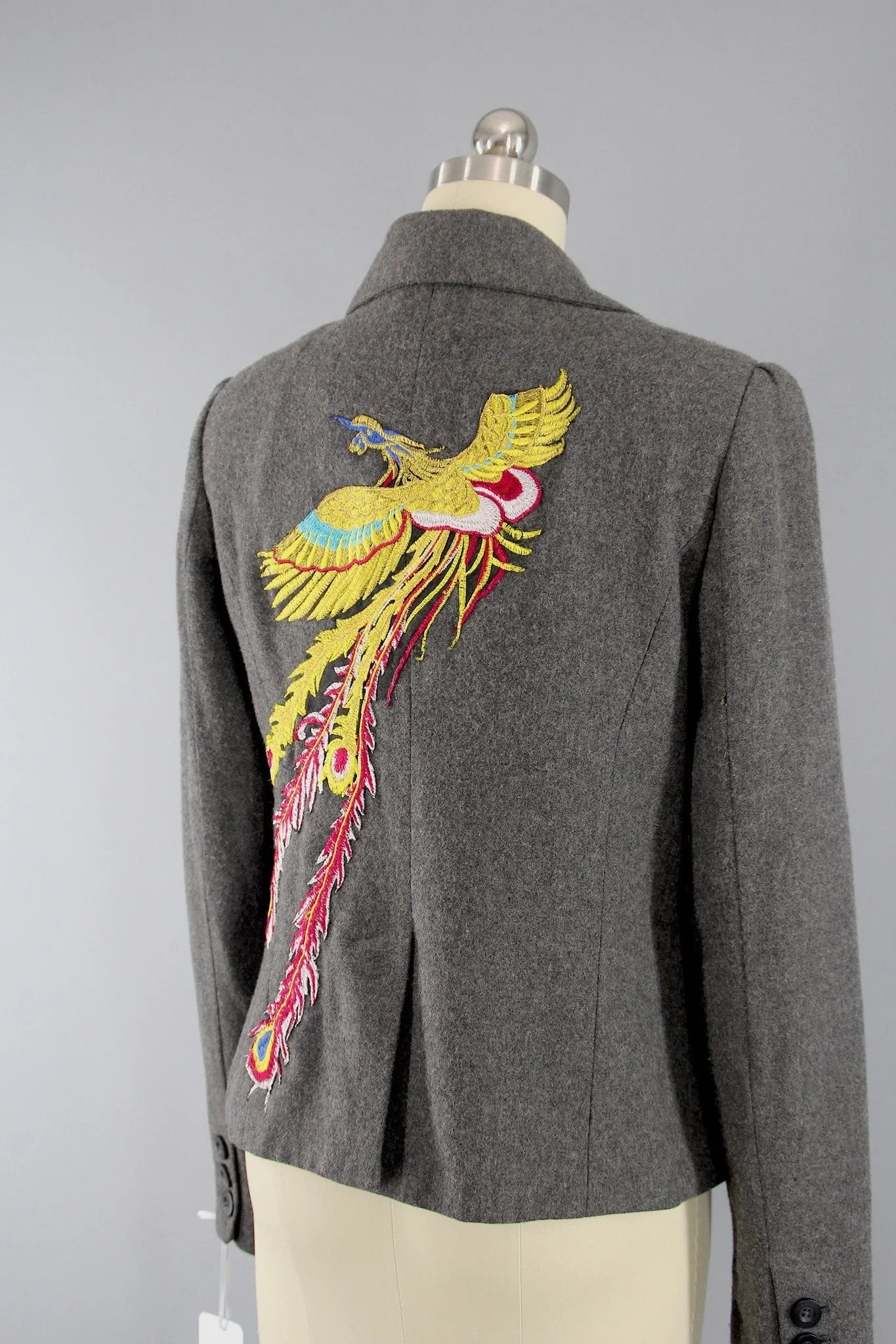 Grey Wool Women's Jacket with PHOENIX Embroidery