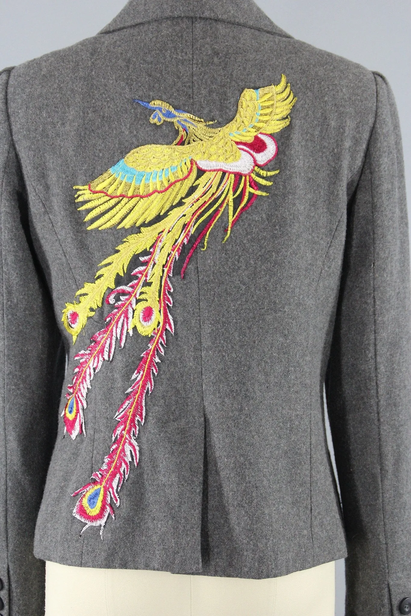 Grey Wool Women's Jacket with PHOENIX Embroidery