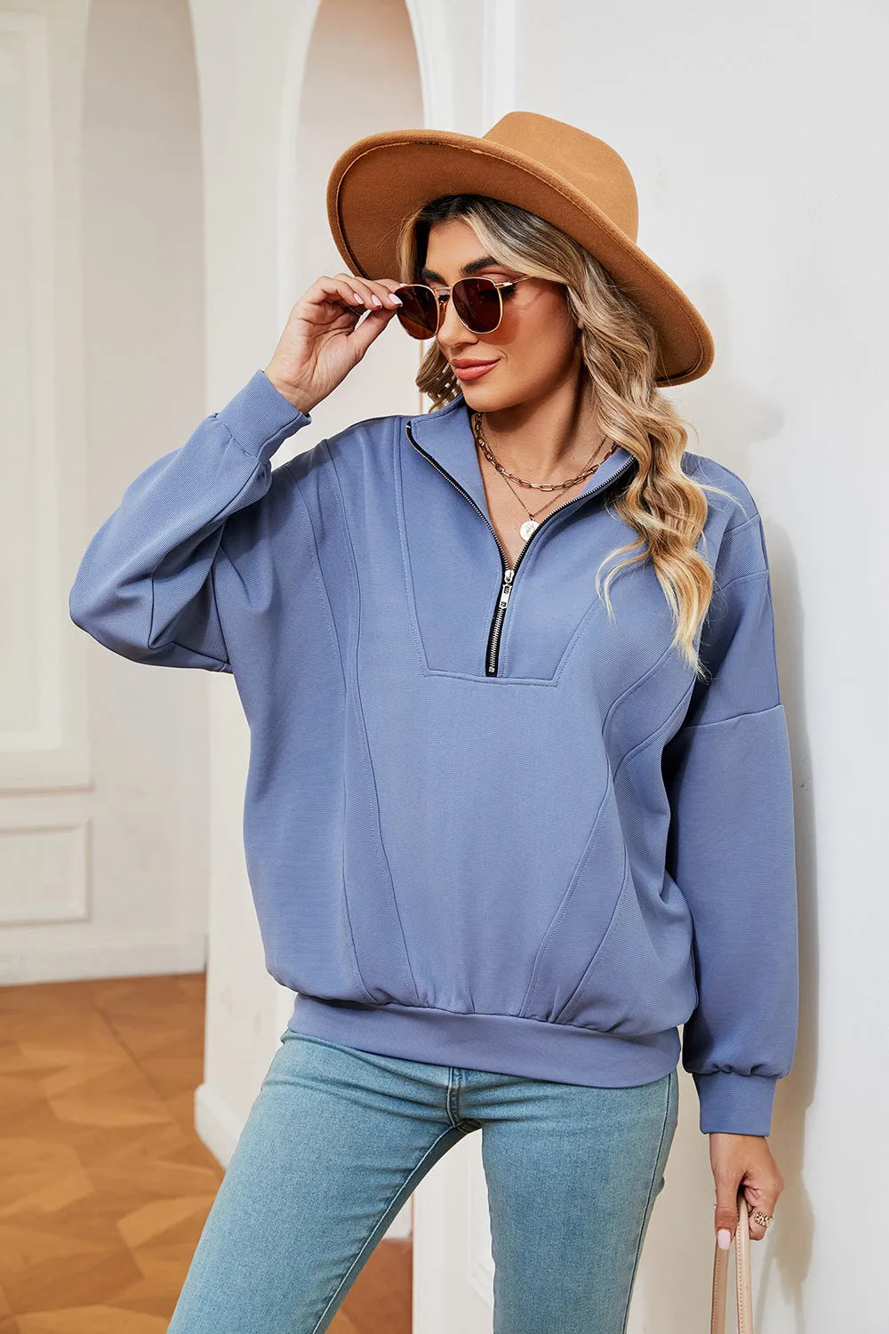 Half-Zip Dropped Shoulder Sweatshirt