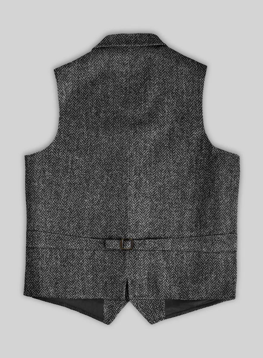 Harris Tweed Dark Gray Herringbone Hunting Vest