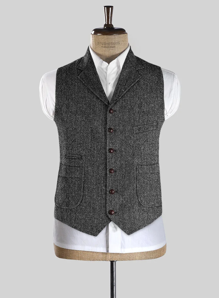 Harris Tweed Dark Gray Herringbone Hunting Vest