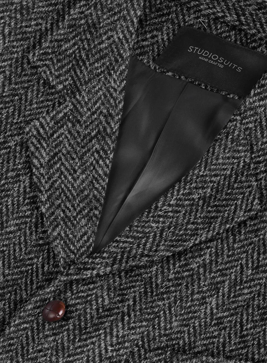 Harris Tweed Dark Gray Herringbone Hunting Vest