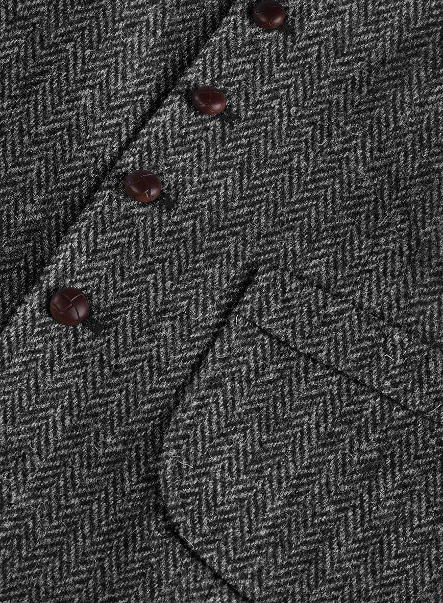 Harris Tweed Dark Gray Herringbone Hunting Vest