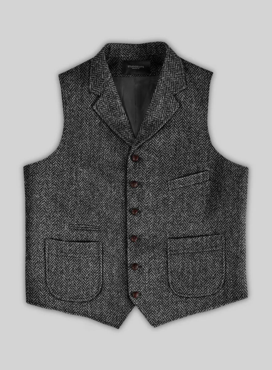 Harris Tweed Dark Gray Herringbone Hunting Vest