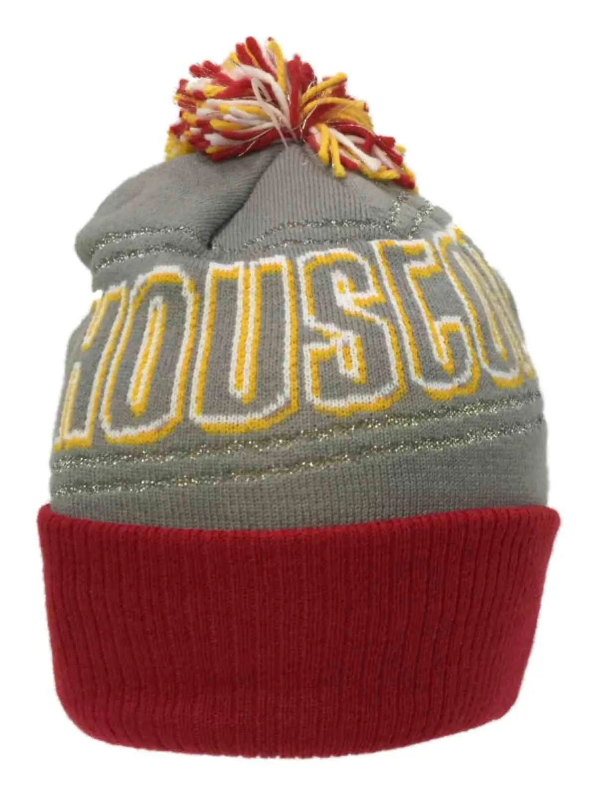 Houston Rockets Adidas Women Gray Sparkle Cuffed Knit Poofball Beanie Hat Cap