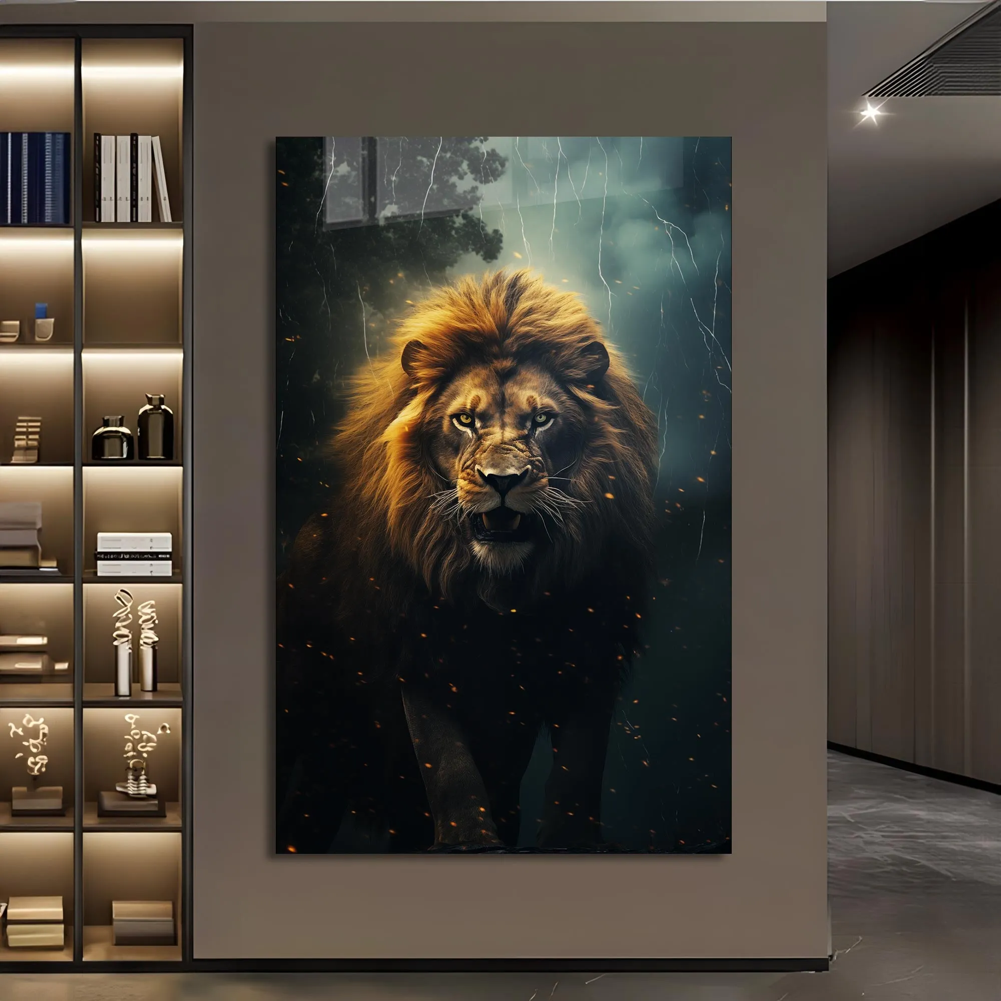 Hunting Lion - Tempered Glass Wall Art