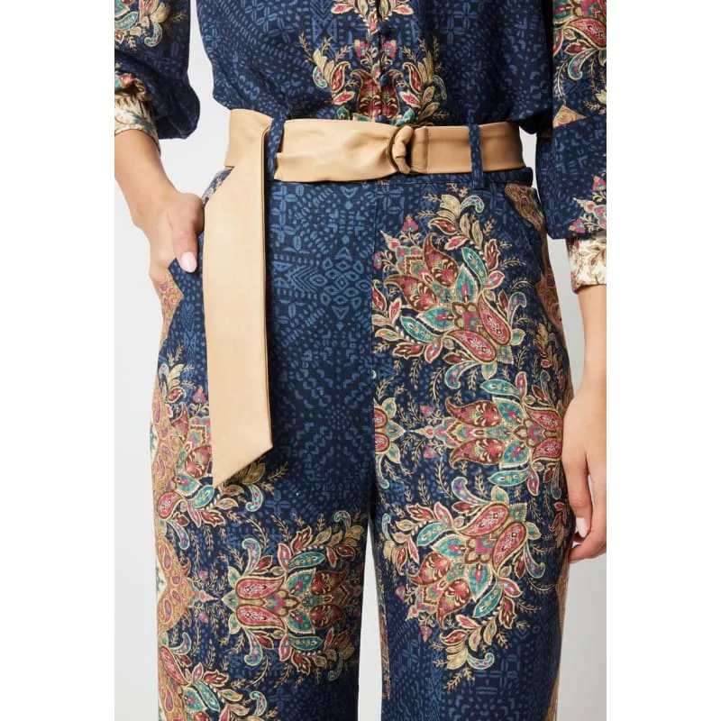 Imperial Linen Viscose Wide Leg Pant | Oriental Print