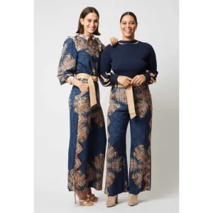 Imperial Linen Viscose Wide Leg Pant | Oriental Print