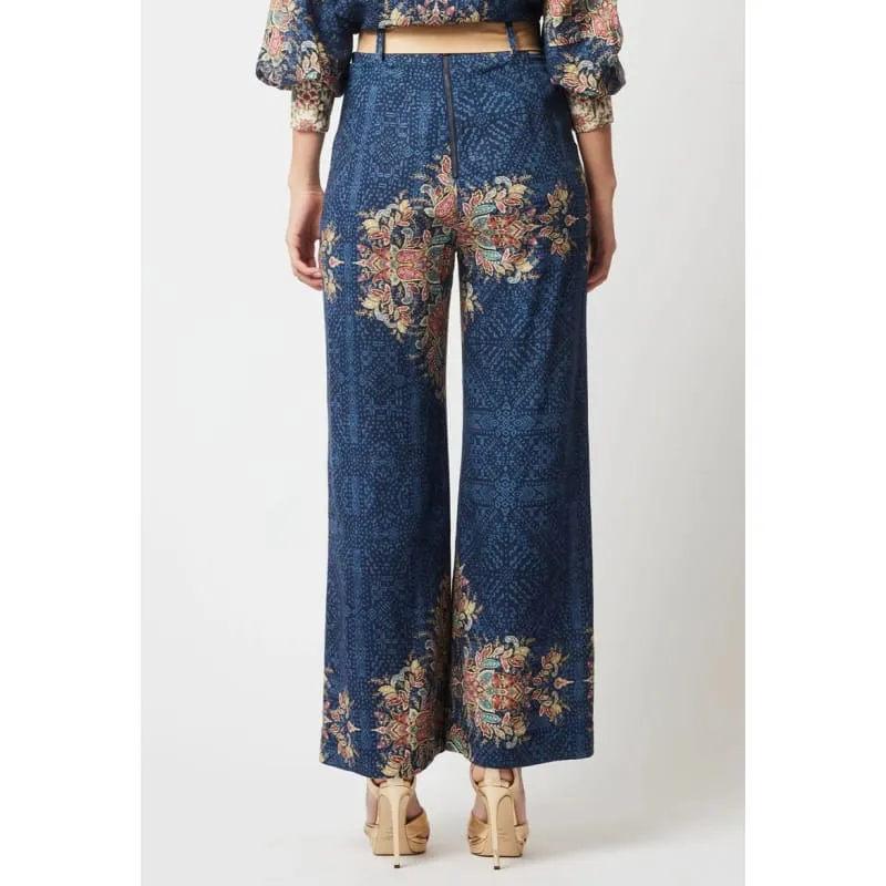 Imperial Linen Viscose Wide Leg Pant | Oriental Print