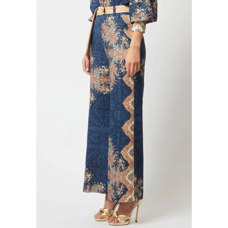 Imperial Linen Viscose Wide Leg Pant | Oriental Print