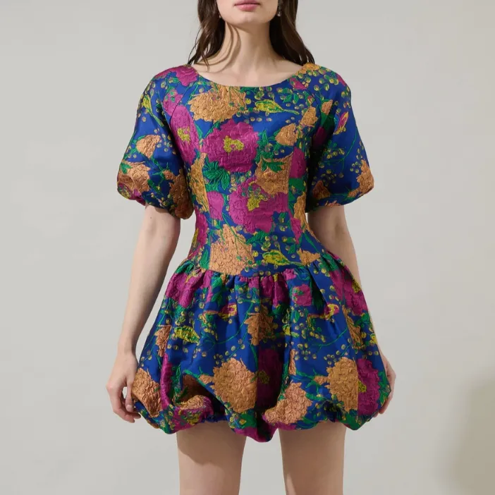 Iriana Floral Jacquard Bubble Mini Dress