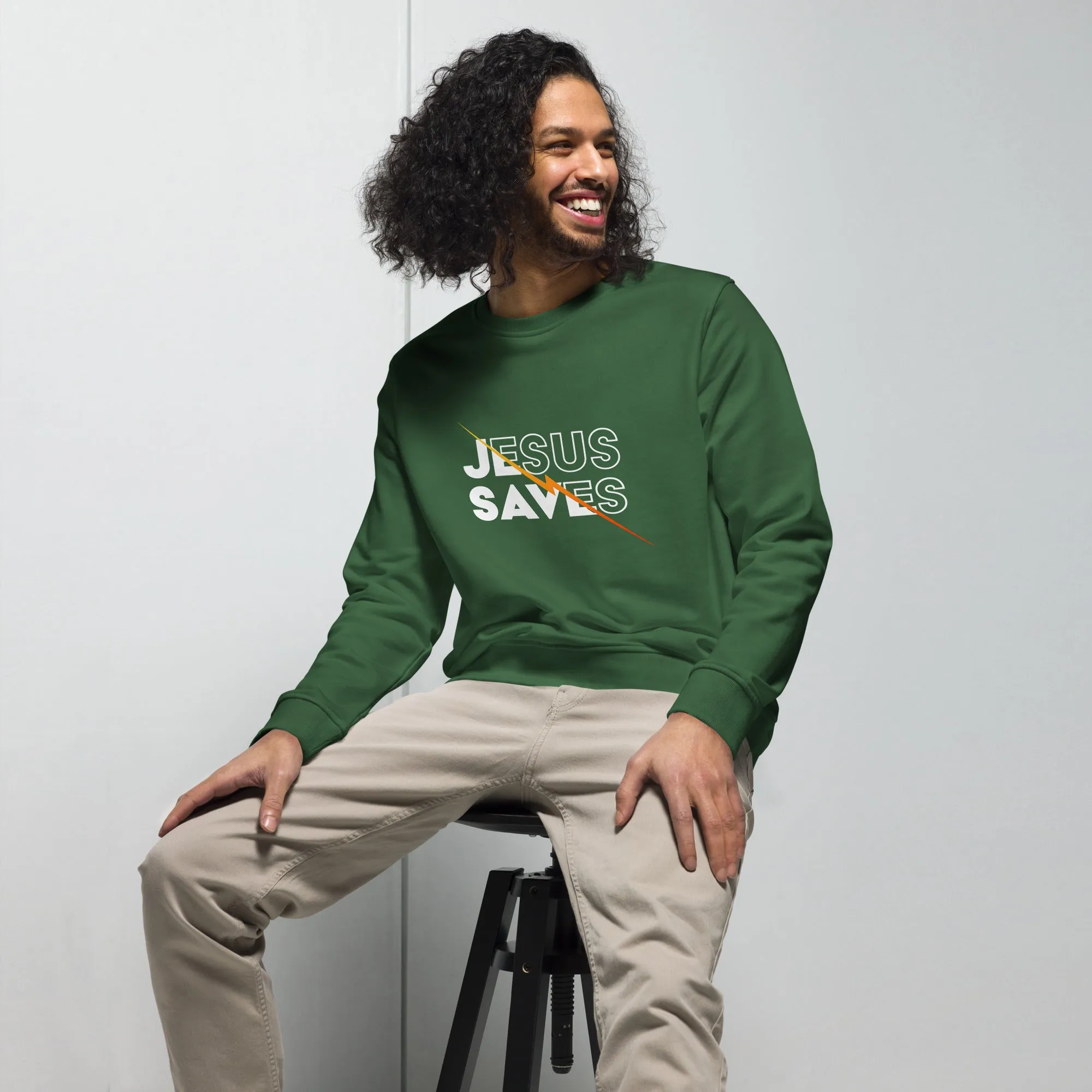 Jesus Saves Graphics Men Organic Sweatshirt