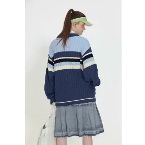 Jinquedai jock outfit Vintage Hemp Pattern Wool Striped Double-Headed Zipper Cardigan Sweater Women's Autumn and Winter Casual Sweater Coat