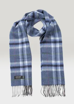 John Hanly Merino Scarf | Denim Plaid