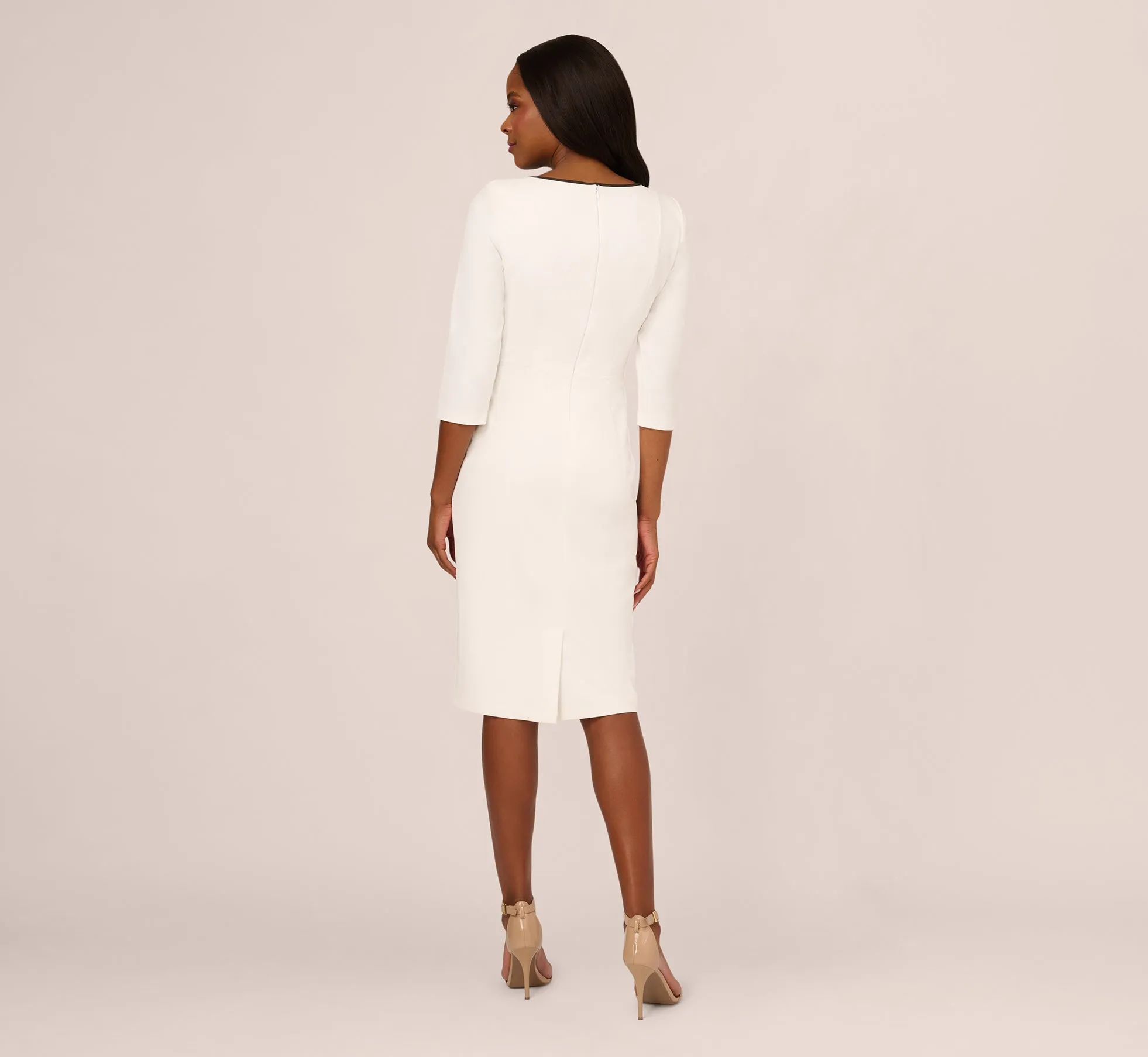 Knit Crepe Tie Dress In Ivory Black