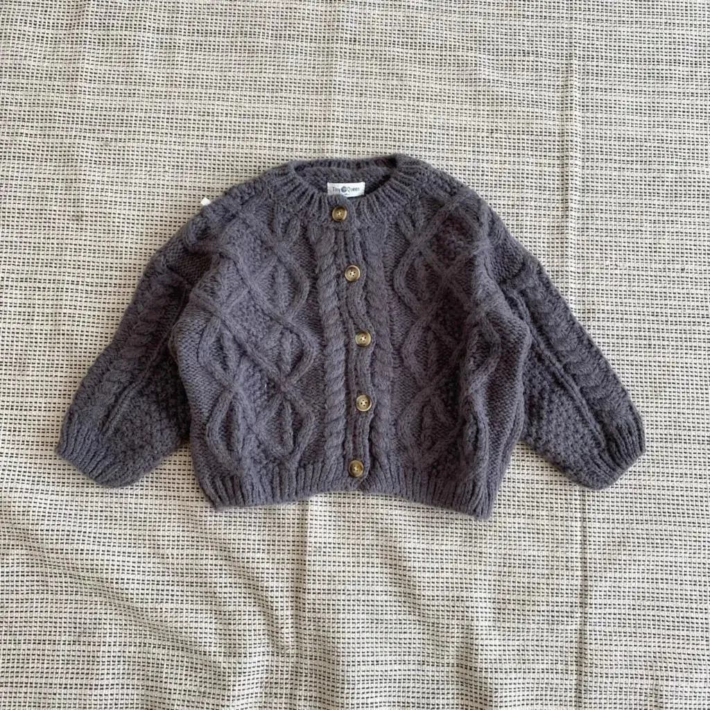 Korean Children Sweaters Cardigan Autumn And Winter 2021 Baby Coarse Wool Hemp Retro Cardigan Coat Boys Girls Sweaters