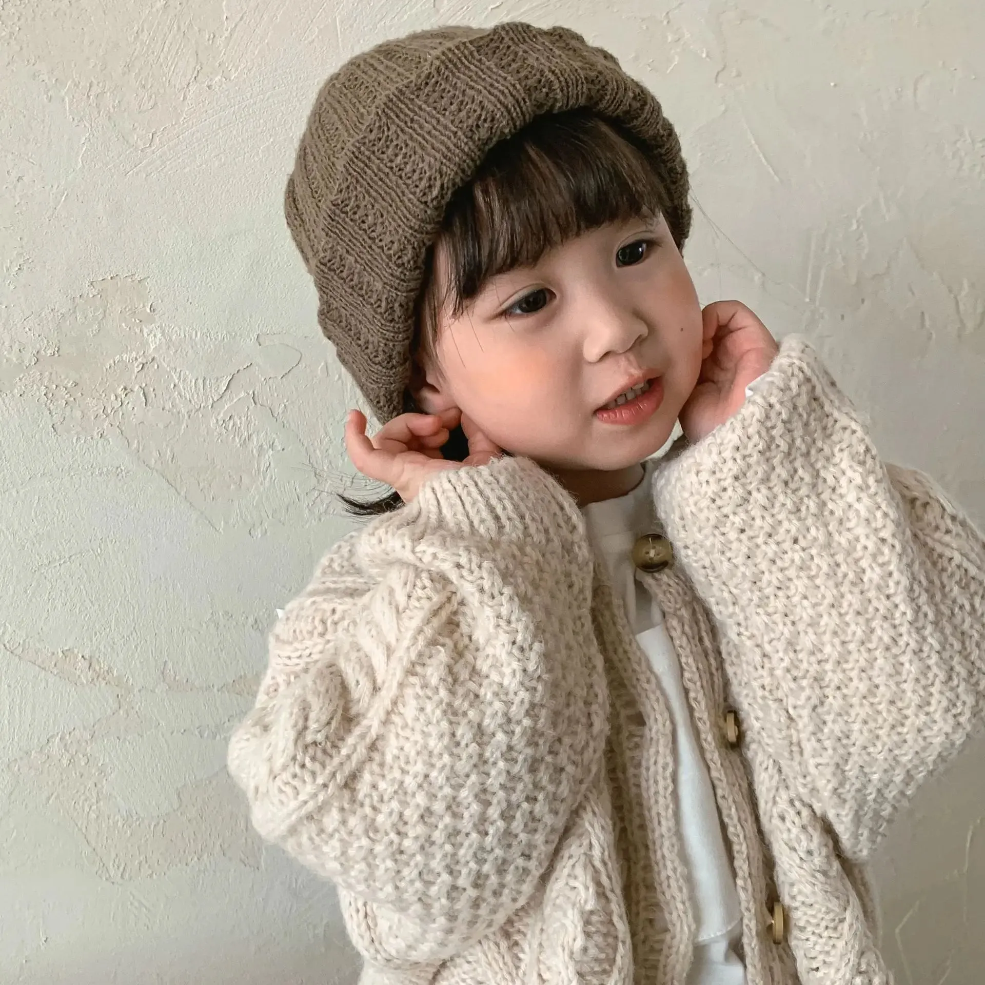 Korean Children Sweaters Cardigan Autumn And Winter 2021 Baby Coarse Wool Hemp Retro Cardigan Coat Boys Girls Sweaters