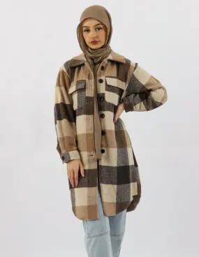 Long Checkered Fleece Jacket