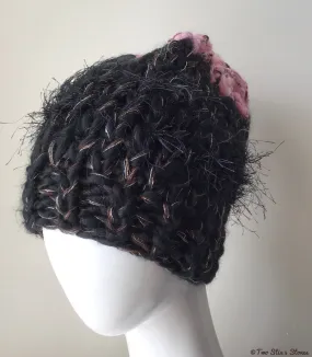 Luxe Black w/Pink Trim Slouchy Hat