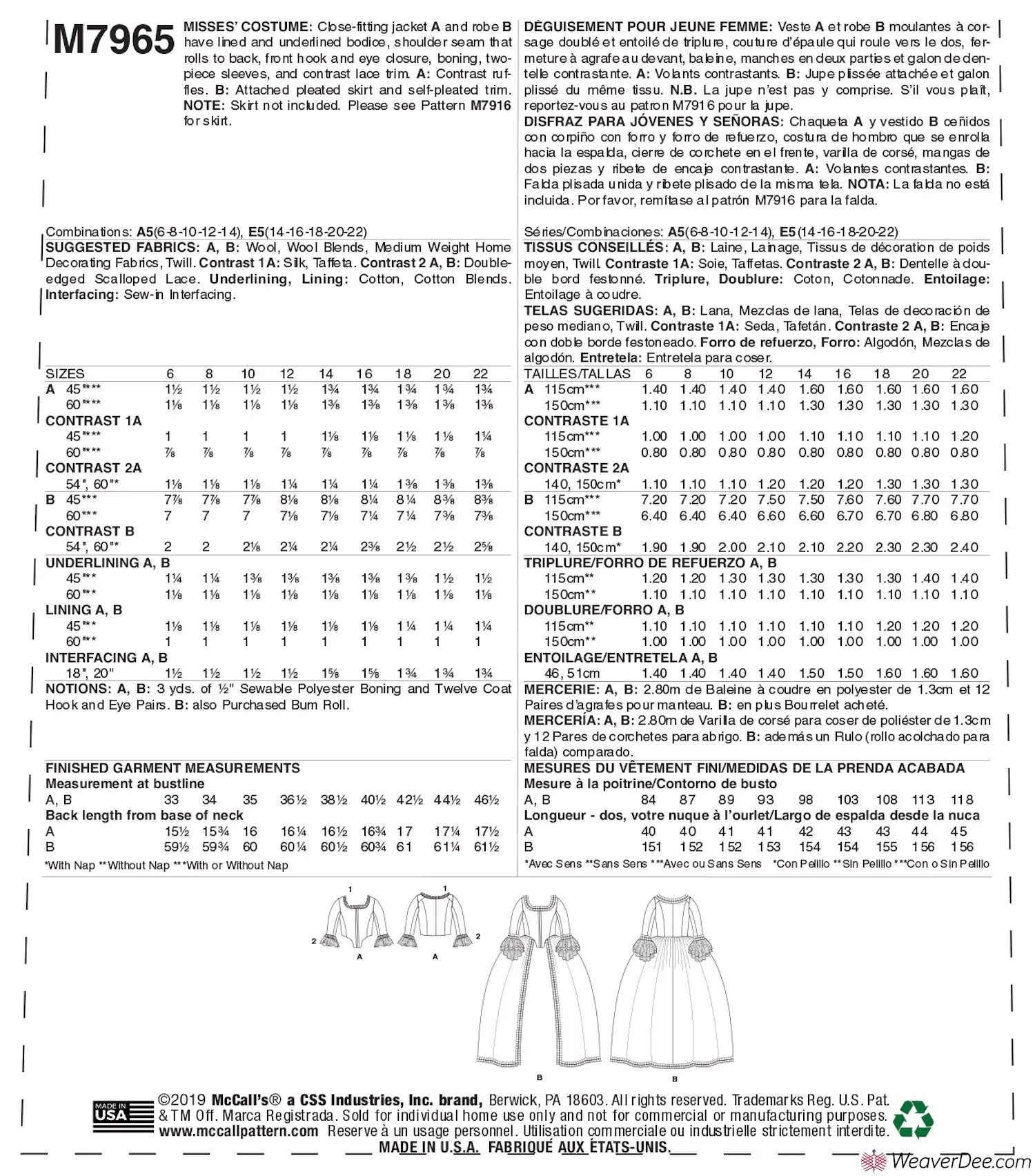 McCall's Pattern M7965 Misses' 19th Century Costume