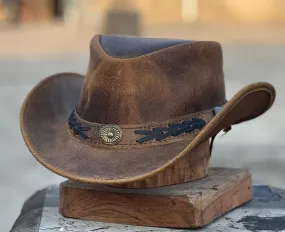 Men's Leather Australian Western Cowboy Style Tan Crazy Horse Bush Hat #80140