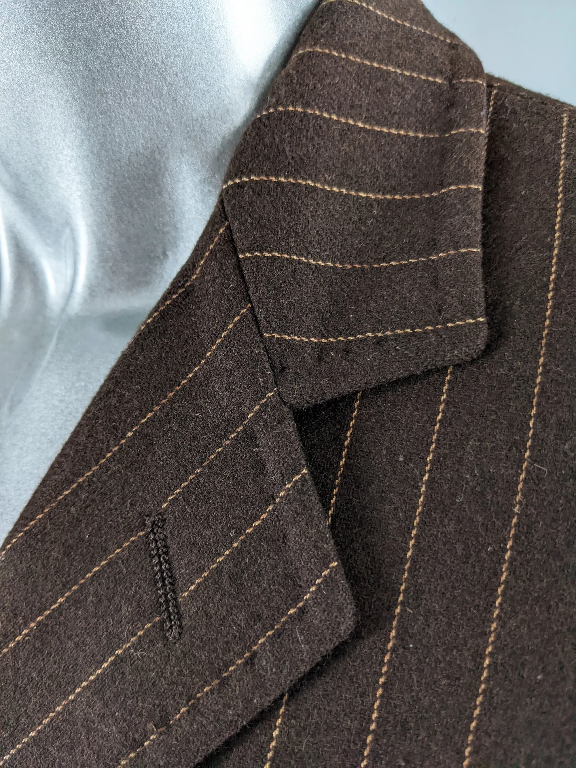 Mens Vintage Two Piece Brown Pinstripe Wool Suit, 1990s