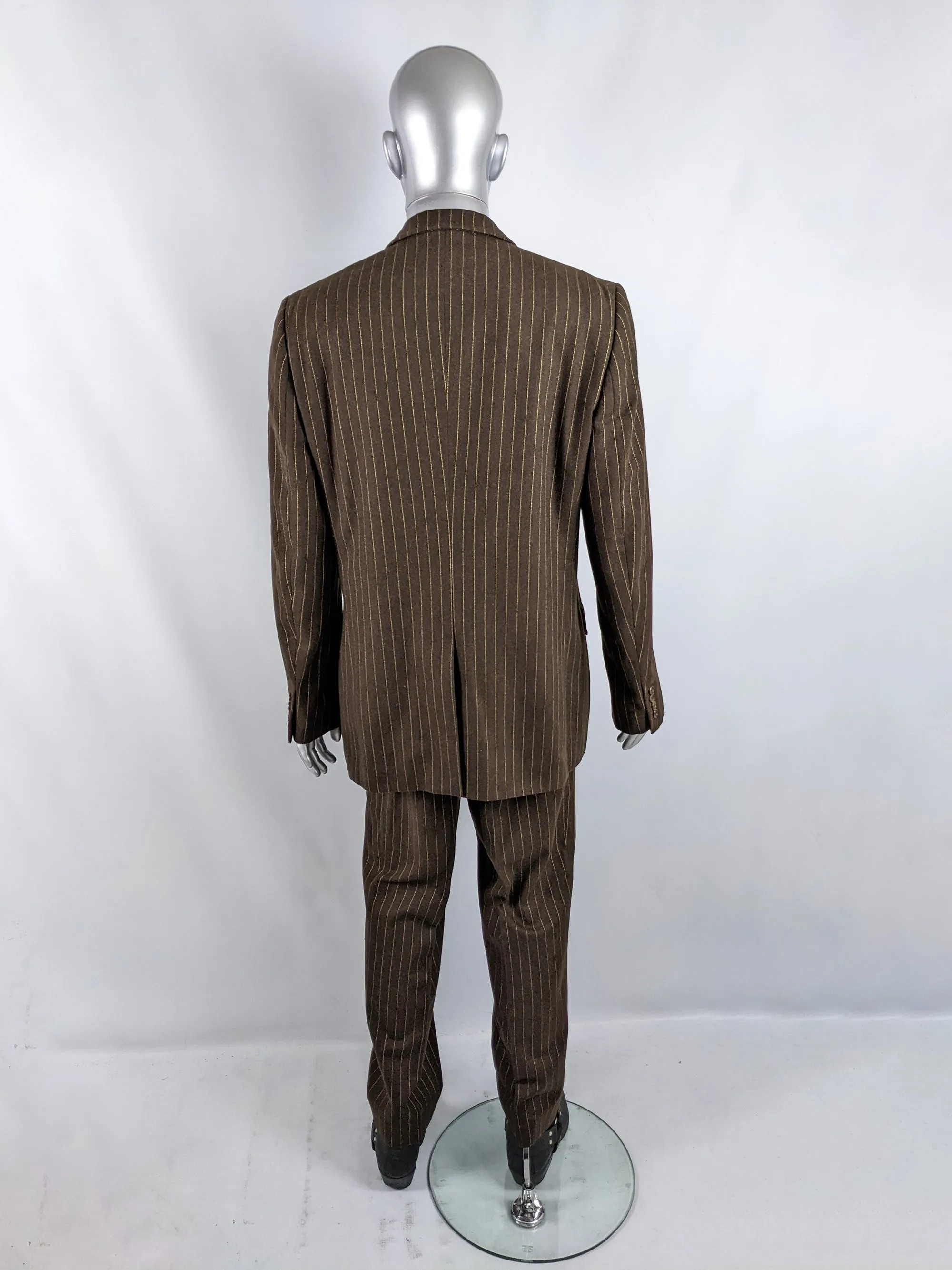 Mens Vintage Two Piece Brown Pinstripe Wool Suit, 1990s