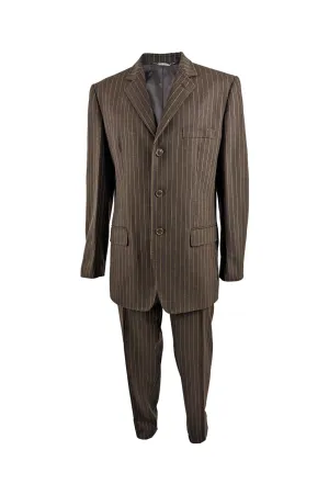 Mens Vintage Two Piece Brown Pinstripe Wool Suit, 1990s