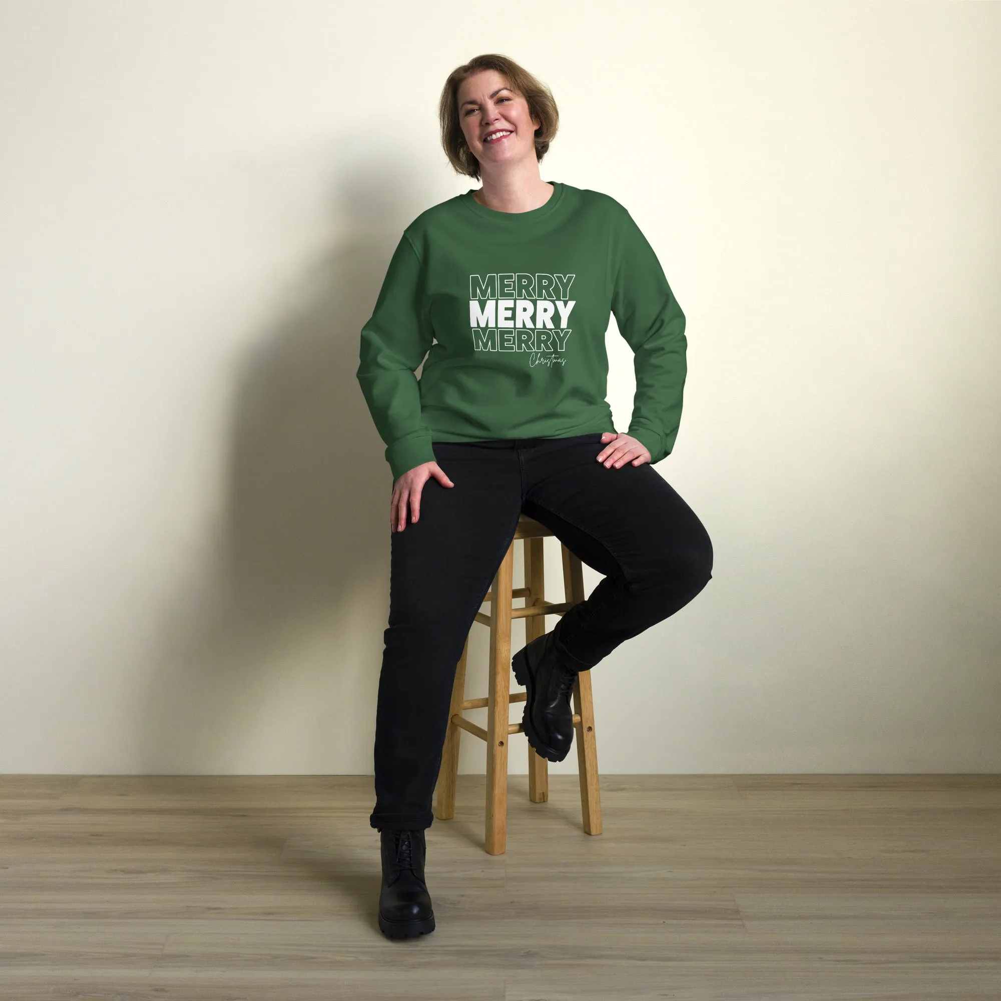 Merry Merry Merry Christmas Graphics Women Organic Sweatshirt