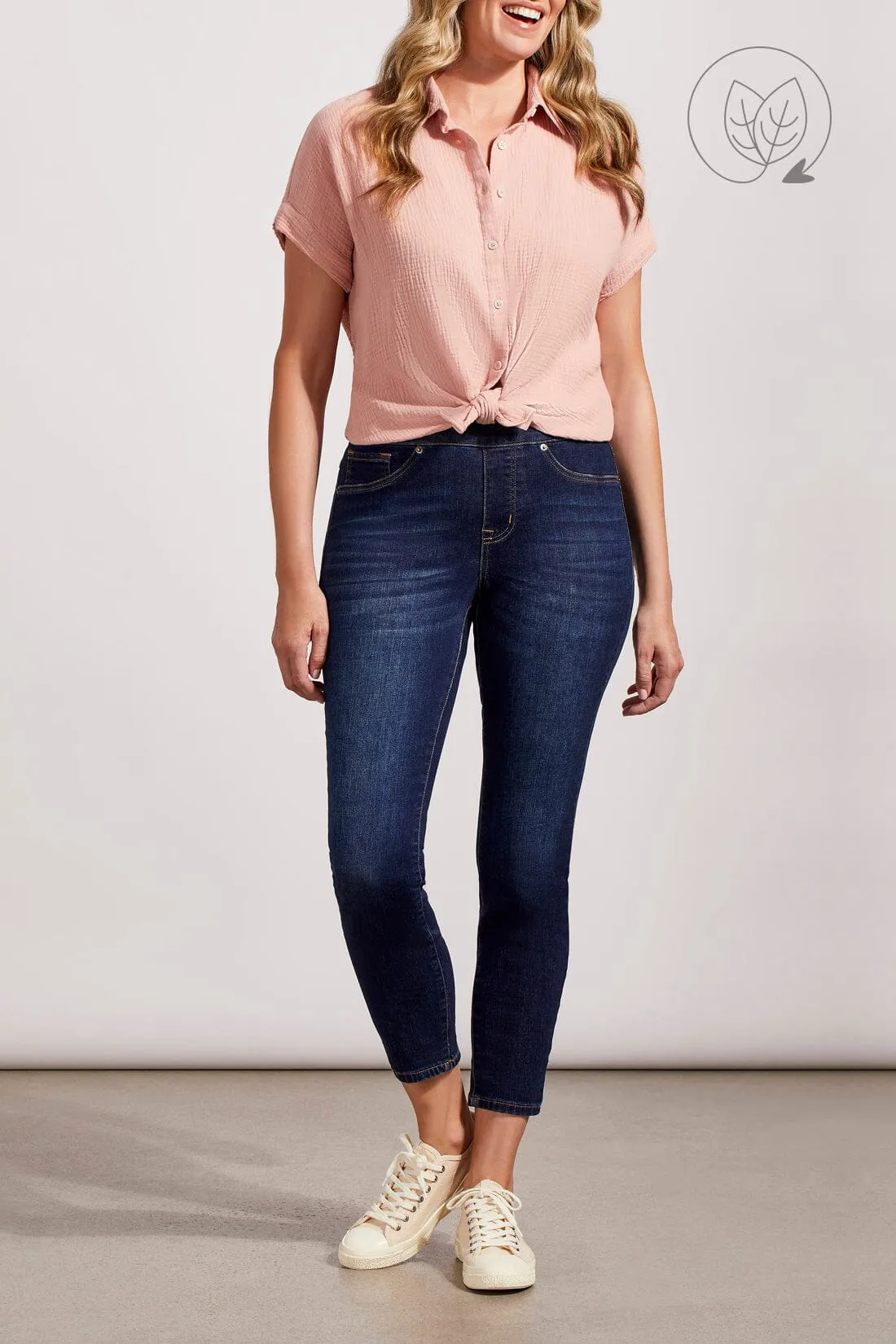 MID RISE PULL ON DARK WASH ANKLE SKINNY JEAN