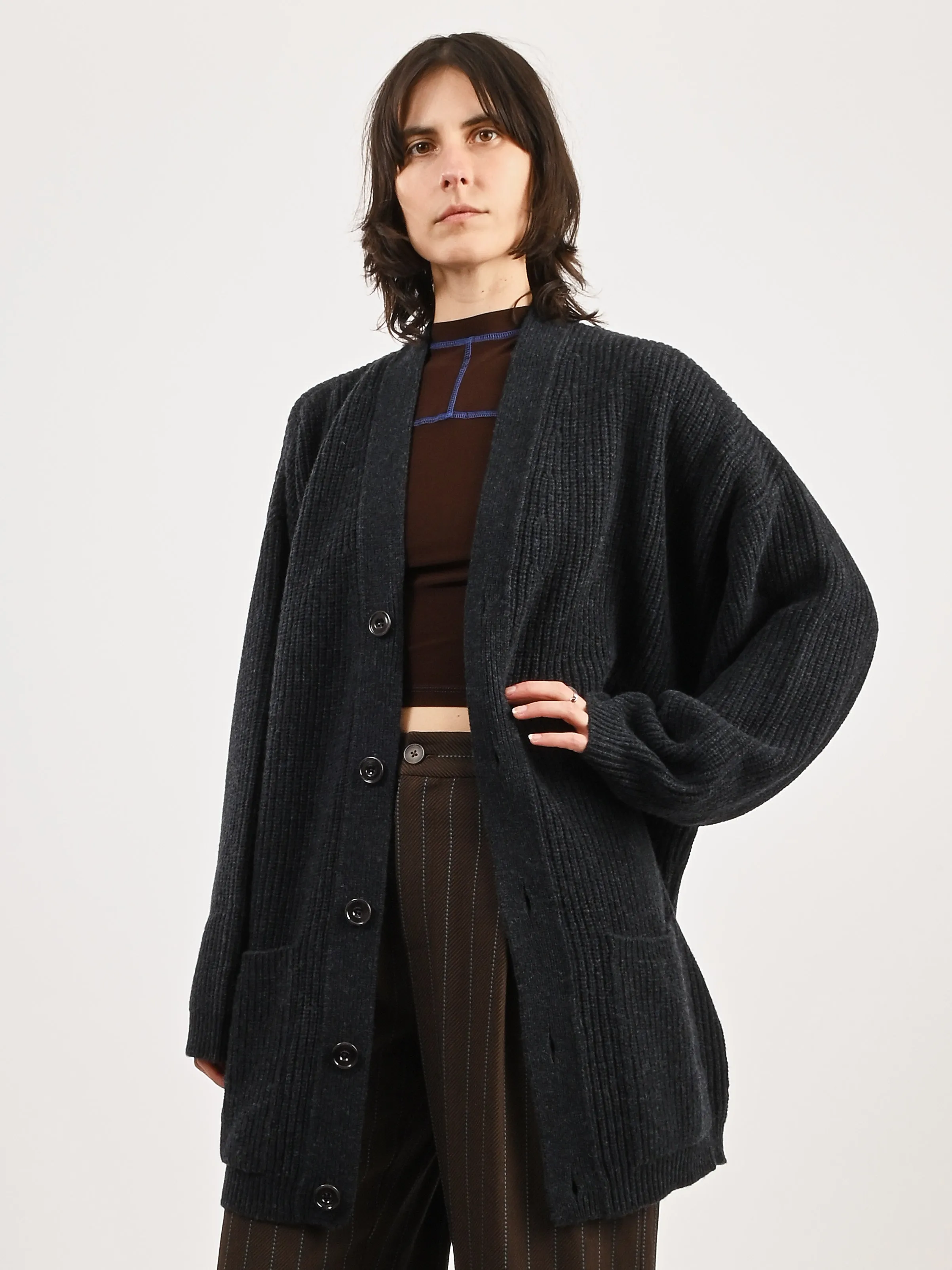 Midnight Navy Melange Felted Cardi Coat