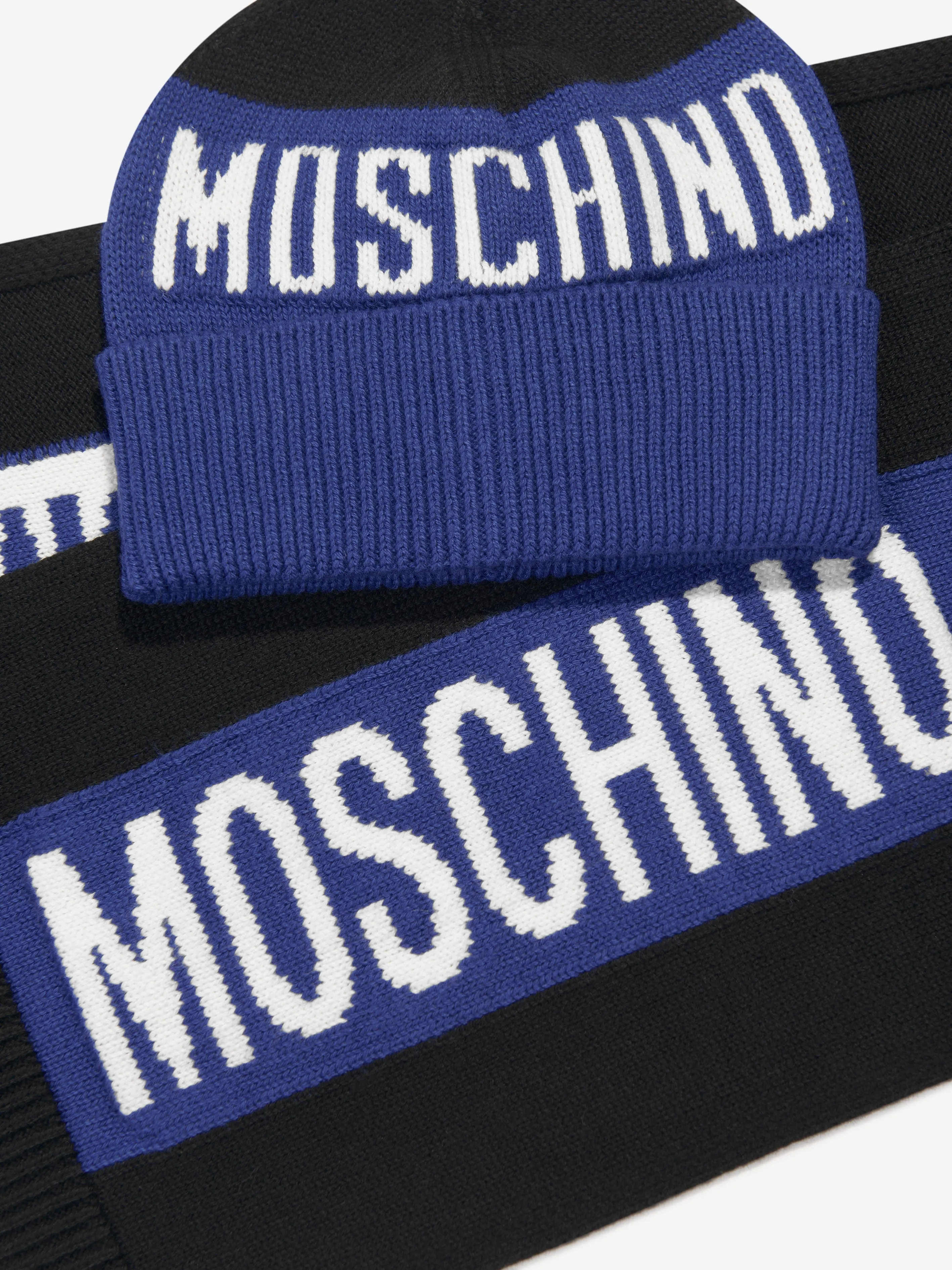 Moschino Boys Knitted Hat And Scarf Set in Blue