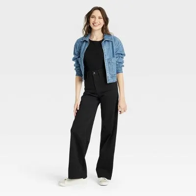 New - Universal Thread Women's High Waisted Wide Leg Cropped High-Rise Jeans, Black