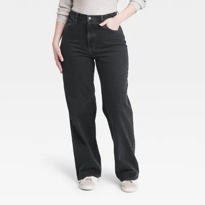 New - Universal Thread Women's High Waisted Wide Leg Cropped High-Rise Jeans, Black