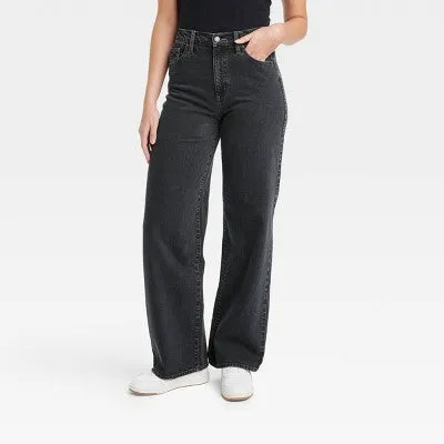 New - Universal Thread Women's High Waisted Wide Leg Cropped High-Rise Jeans, Black