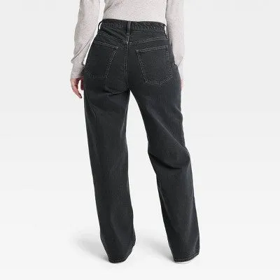 New - Universal Thread Women's High Waisted Wide Leg Cropped High-Rise Jeans, Black