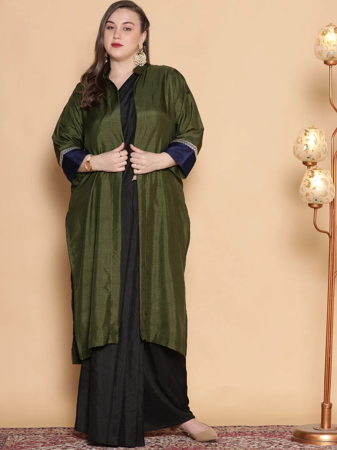 Olive Silk Ethnic Jacket