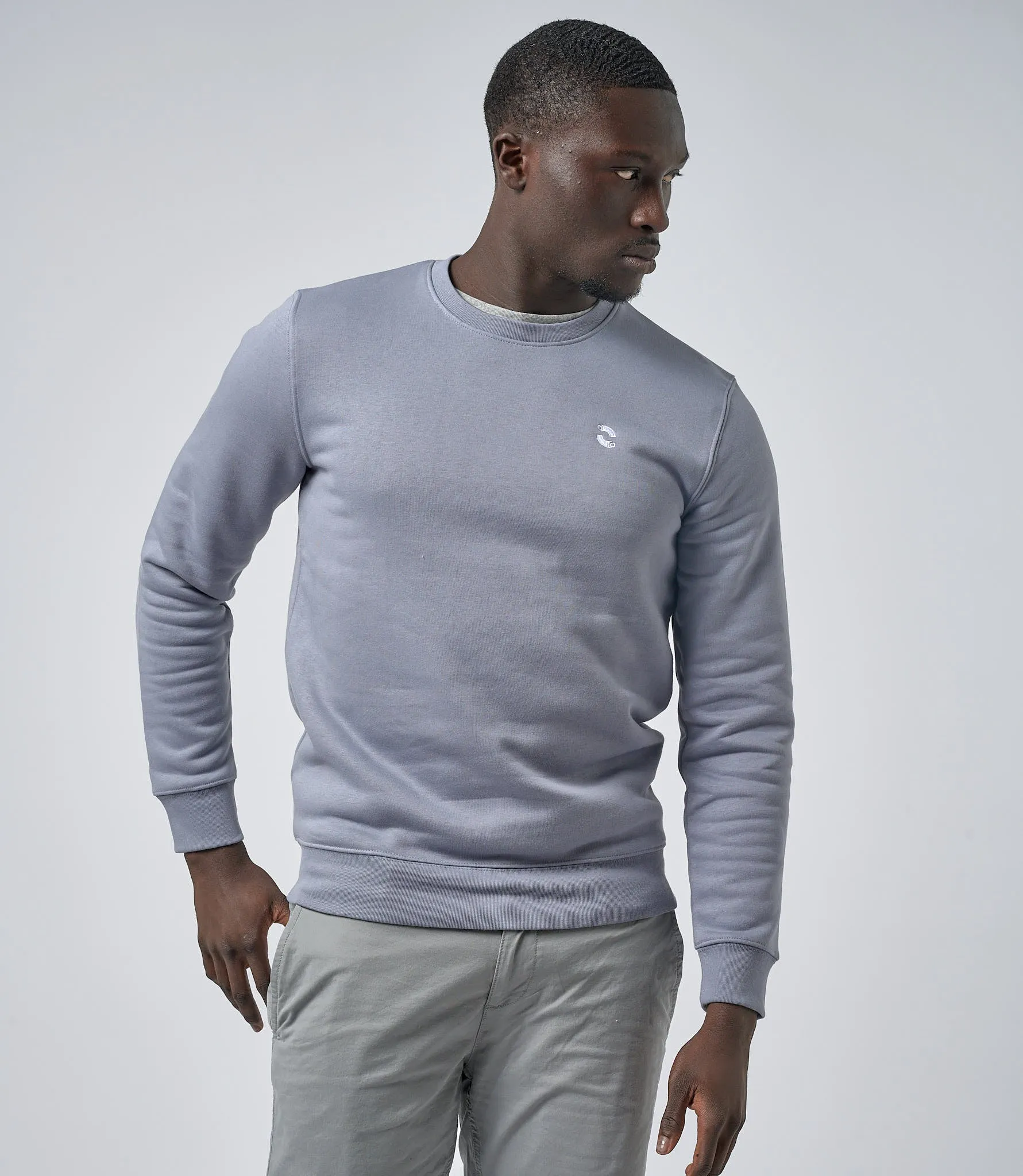 Omnitau Men's Prime Organic Cotton Crew Neck Sweatshirt - Light Grey