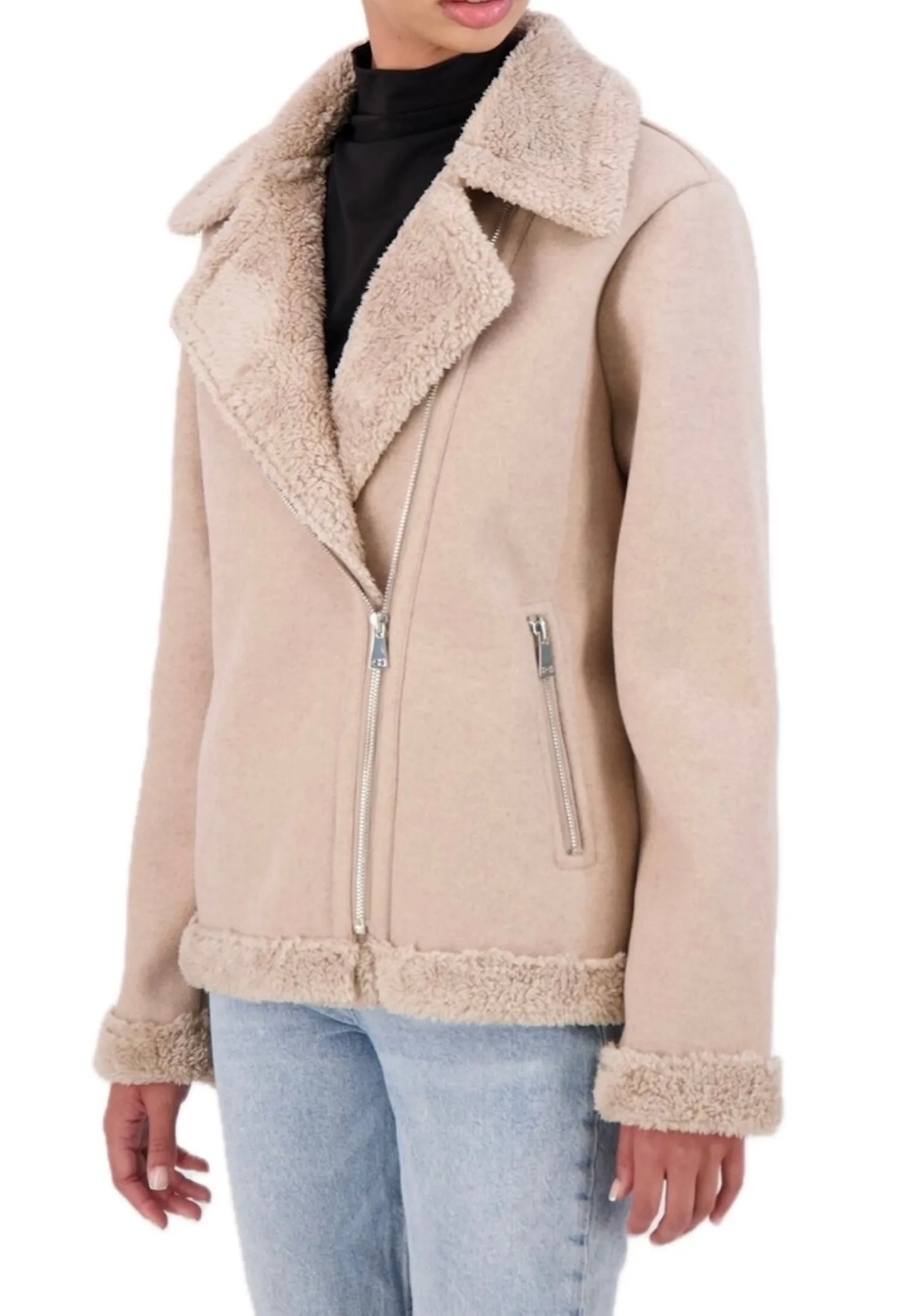 Ookie & Lala Vegan Cashmere faux shearling boyfriend moto