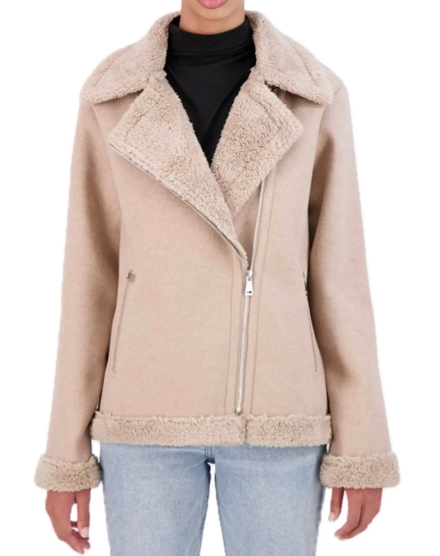 Ookie & Lala Vegan Cashmere faux shearling boyfriend moto