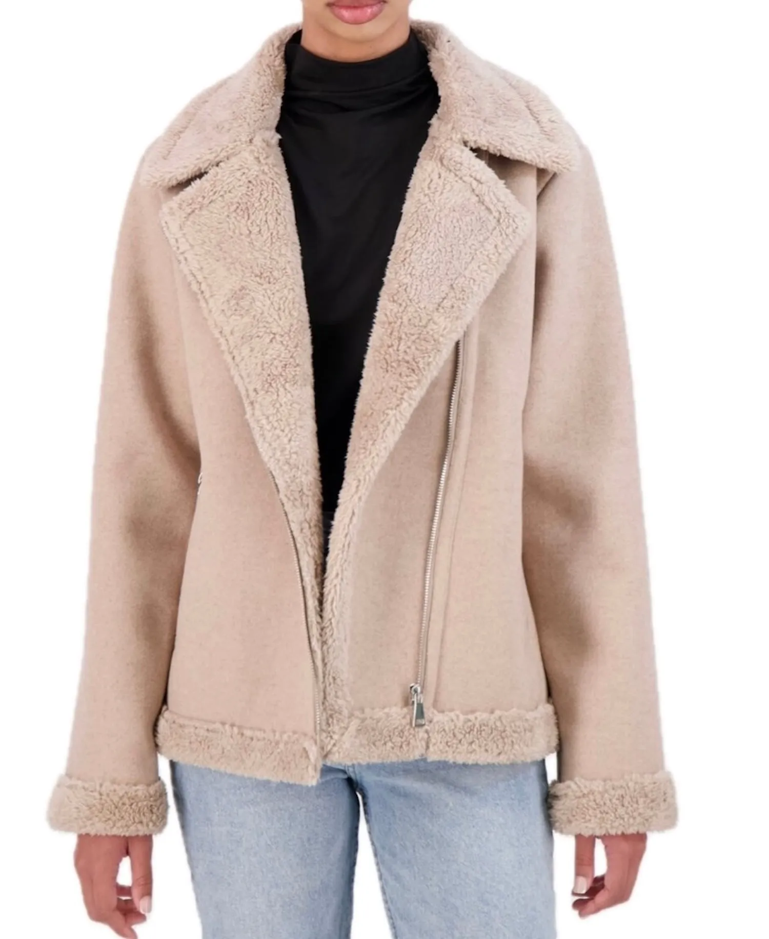 Ookie & Lala Vegan Cashmere faux shearling boyfriend moto