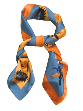 Orange And Blue Floral Satin Scarf