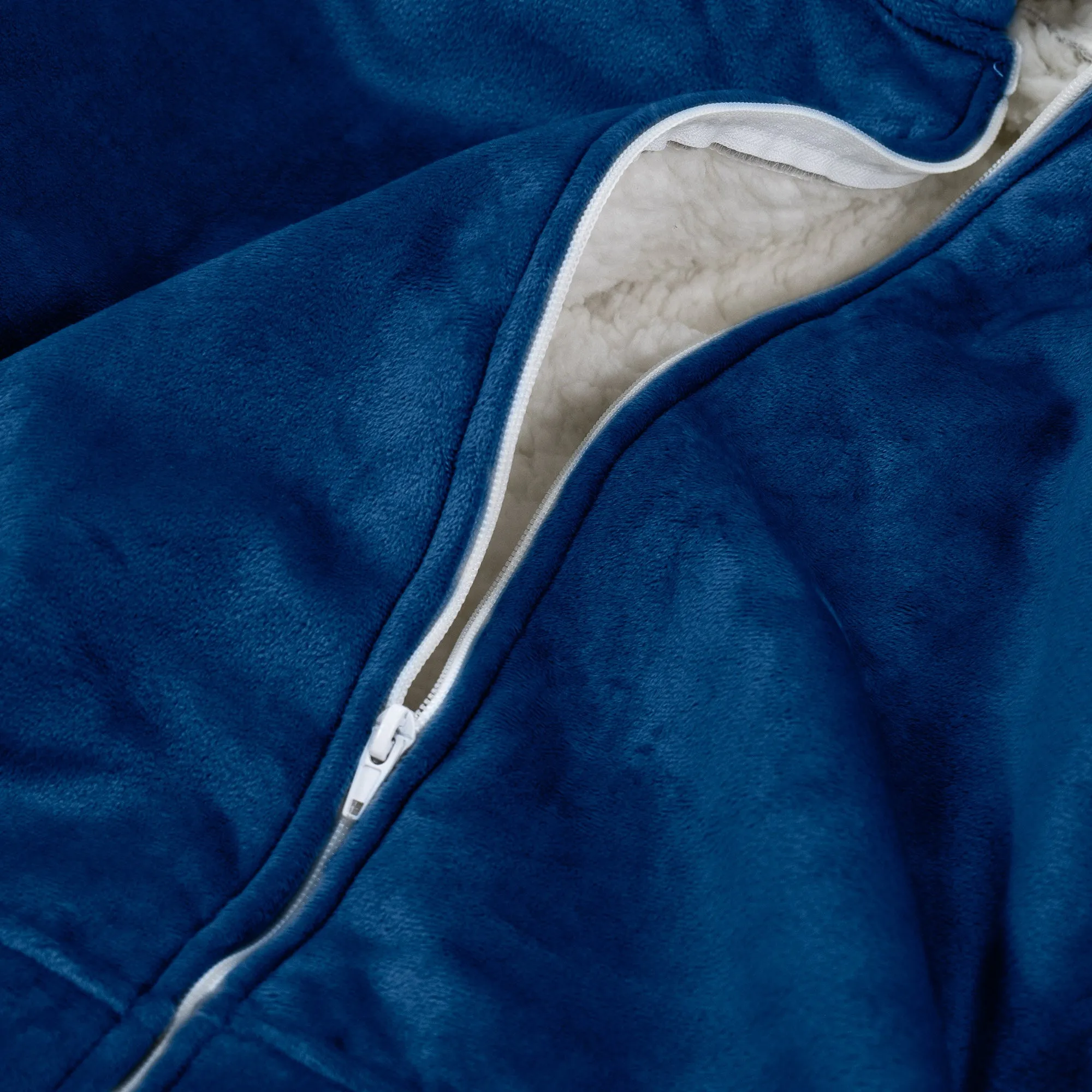 Oversized Zip Up Hoodie Blanket Sweatshirt for Men or Women - Minky Dark Blue