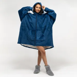 Oversized Zip Up Hoodie Blanket Sweatshirt for Men or Women - Minky Dark Blue